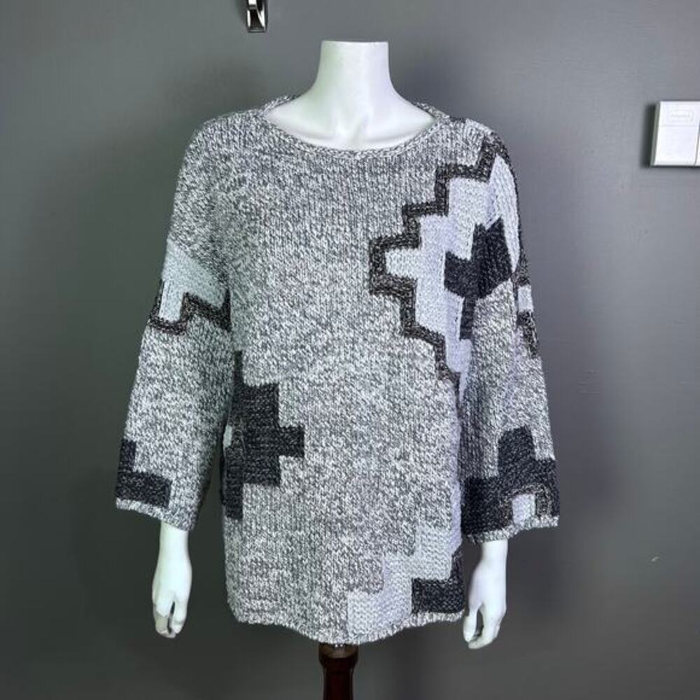 Southwestern Western Aztec Sweater Medium Cotton J.‎ Jill gray lagenlook